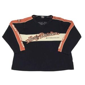 Harley Davidson Long Sleeve Shirt 2W Plus Women’s Jersey Stripe Black Orange